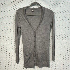 Halogen Heather Gray Merino Wool Long Sleeve V-Neck Button Up Cardigan Sweater